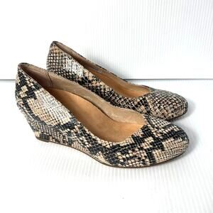Vionic Antonia Embossed Leather Close Toe Wedges Snakeskin Print Women Size 7.5